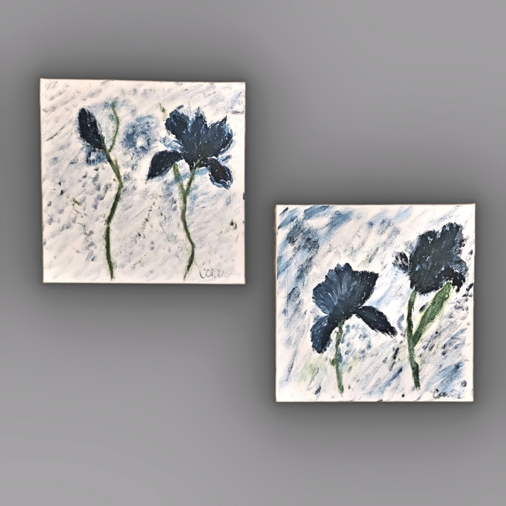 12" x 12" Canvas Wall Art Abstract Floral Set of 2